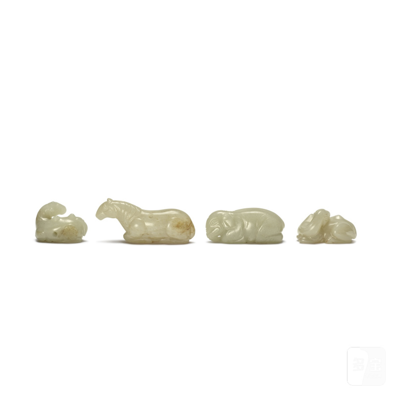 清十九世紀 青白玉雕動物把件四件